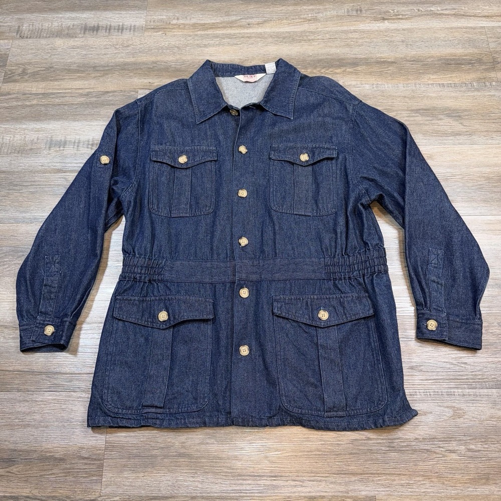 VTG Duke Haband Denim Jacket Mens Large Chore Coat Button Front Four Pocket 90's